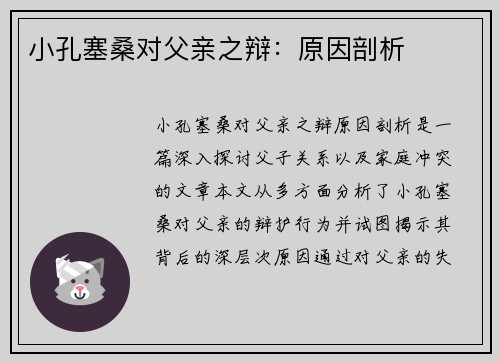 小孔塞桑对父亲之辩：原因剖析
